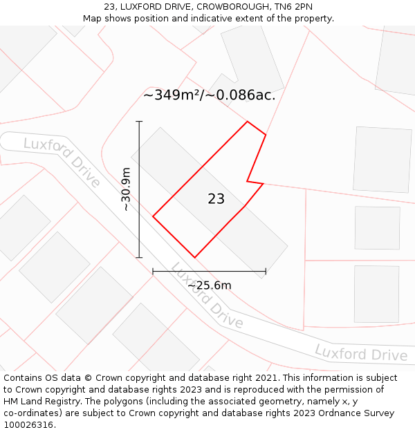 23, LUXFORD DRIVE, CROWBOROUGH, TN6 2PN: Plot and title map