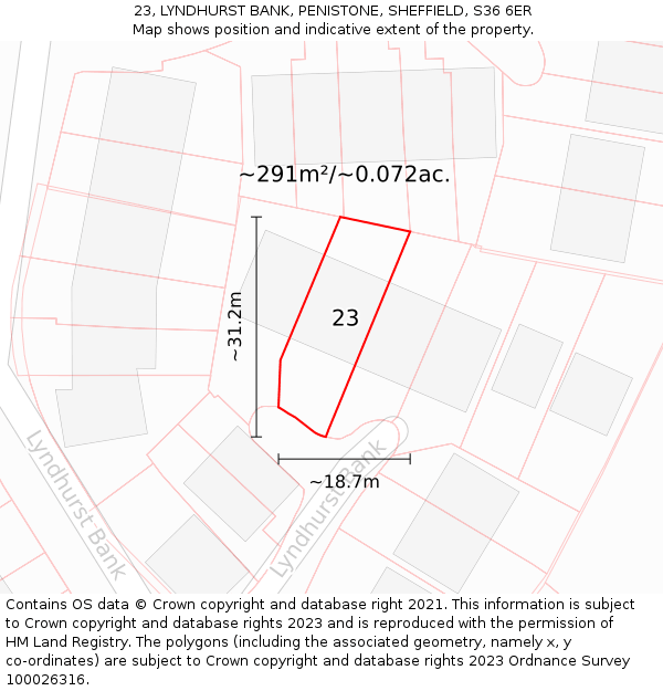 23, LYNDHURST BANK, PENISTONE, SHEFFIELD, S36 6ER: Plot and title map