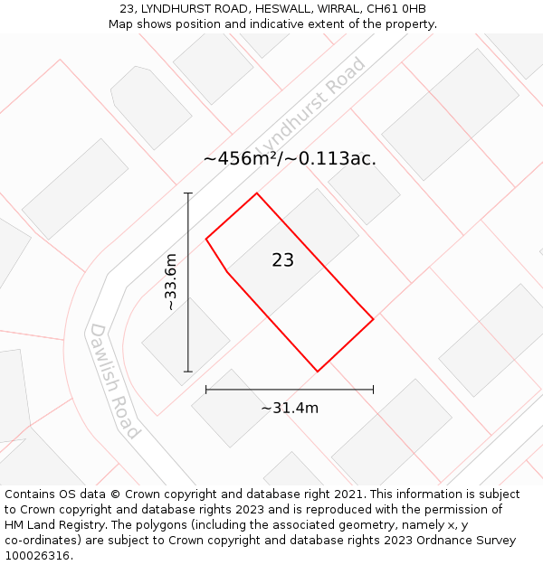 23, LYNDHURST ROAD, HESWALL, WIRRAL, CH61 0HB: Plot and title map