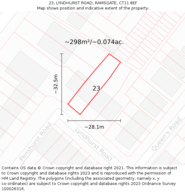 23, LYNDHURST ROAD, RAMSGATE, CT11 8EF: Plot and title map