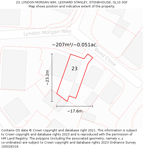23, LYNDON MORGAN WAY, LEONARD STANLEY, STONEHOUSE, GL10 3GF: Plot and title map