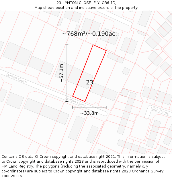 23, LYNTON CLOSE, ELY, CB6 1DJ: Plot and title map