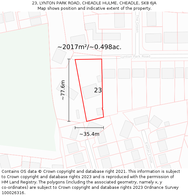 23, LYNTON PARK ROAD, CHEADLE HULME, CHEADLE, SK8 6JA: Plot and title map