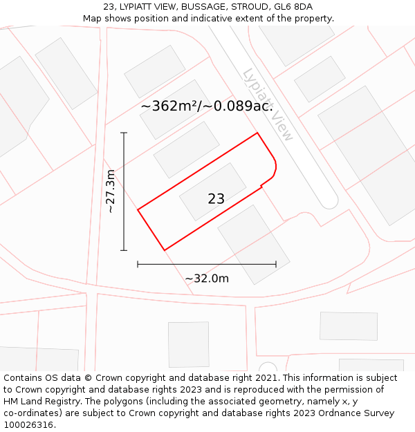 23, LYPIATT VIEW, BUSSAGE, STROUD, GL6 8DA: Plot and title map