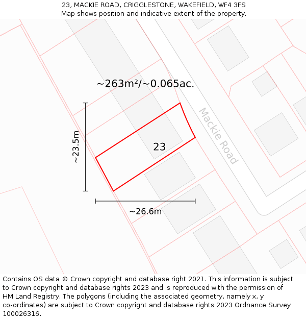 23, MACKIE ROAD, CRIGGLESTONE, WAKEFIELD, WF4 3FS: Plot and title map