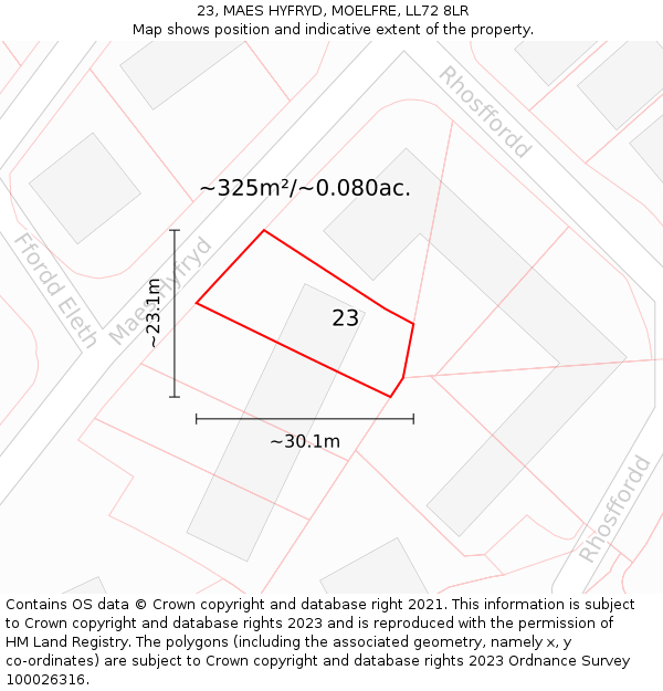 23, MAES HYFRYD, MOELFRE, LL72 8LR: Plot and title map