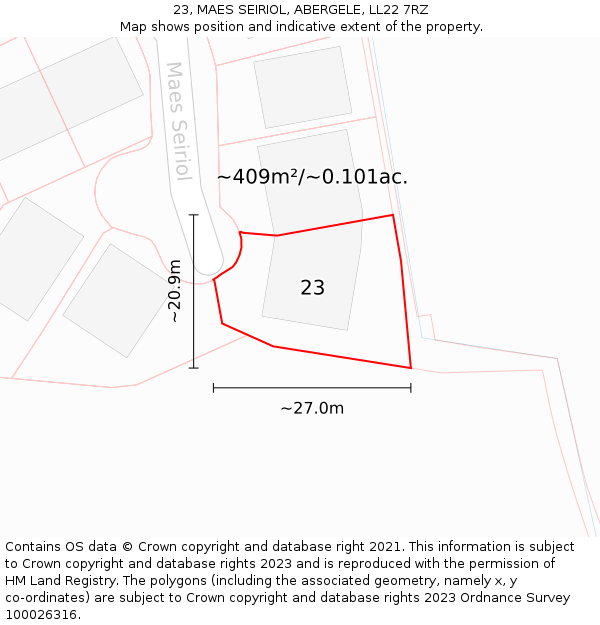 23, MAES SEIRIOL, ABERGELE, LL22 7RZ: Plot and title map