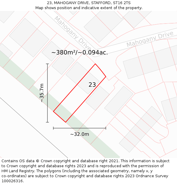 23, MAHOGANY DRIVE, STAFFORD, ST16 2TS: Plot and title map