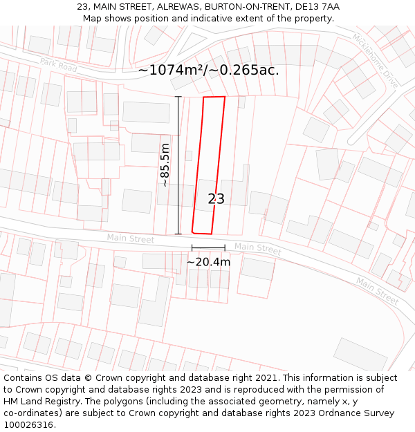23, MAIN STREET, ALREWAS, BURTON-ON-TRENT, DE13 7AA: Plot and title map