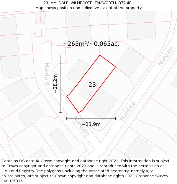 23, MALDALE, WILNECOTE, TAMWORTH, B77 4PH: Plot and title map
