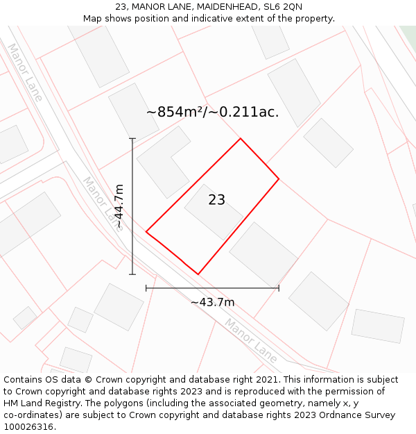 23, MANOR LANE, MAIDENHEAD, SL6 2QN: Plot and title map