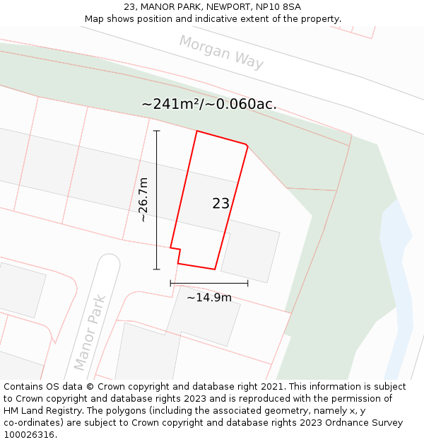 23, MANOR PARK, NEWPORT, NP10 8SA: Plot and title map