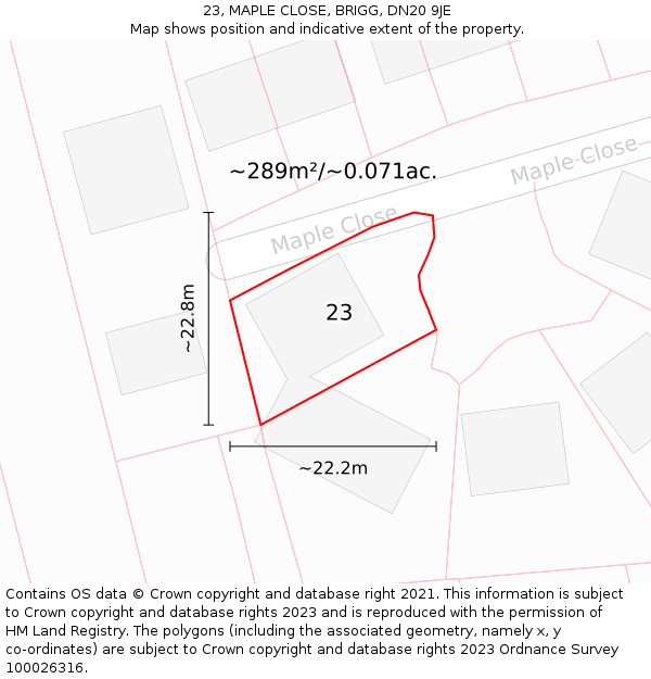 23, MAPLE CLOSE, BRIGG, DN20 9JE: Plot and title map
