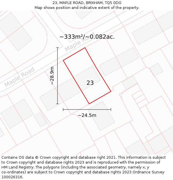 23, MAPLE ROAD, BRIXHAM, TQ5 0DG: Plot and title map