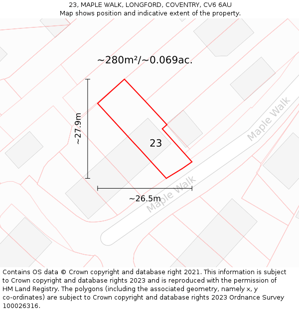23, MAPLE WALK, LONGFORD, COVENTRY, CV6 6AU: Plot and title map