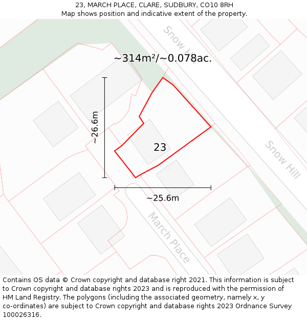 23, MARCH PLACE, CLARE, SUDBURY, CO10 8RH: Plot and title map
