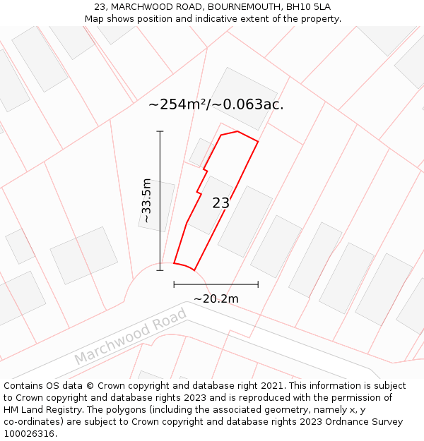 23, MARCHWOOD ROAD, BOURNEMOUTH, BH10 5LA: Plot and title map