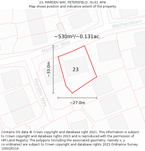 23, MARDEN WAY, PETERSFIELD, GU31 4PW: Plot and title map