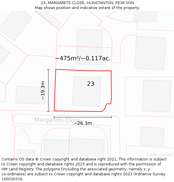 23, MARGARETS CLOSE, HUNSTANTON, PE36 5NN: Plot and title map