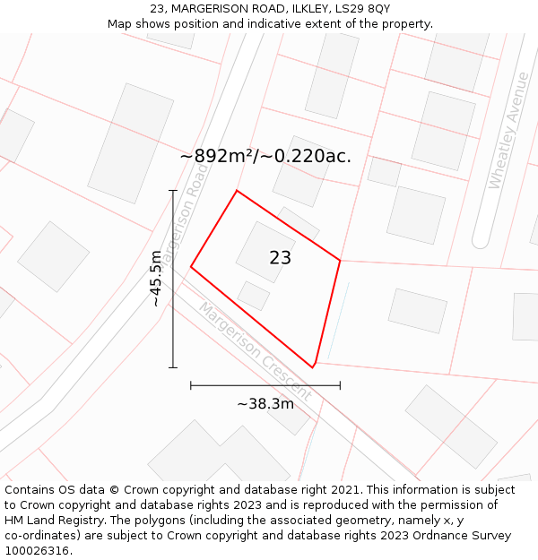 23, MARGERISON ROAD, ILKLEY, LS29 8QY: Plot and title map