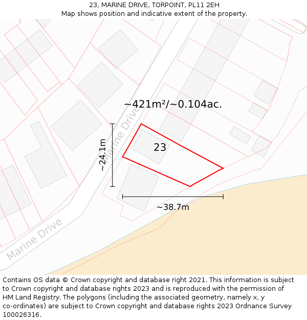 23, MARINE DRIVE, TORPOINT, PL11 2EH: Plot and title map
