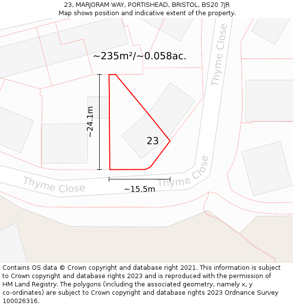 23, MARJORAM WAY, PORTISHEAD, BRISTOL, BS20 7JR: Plot and title map