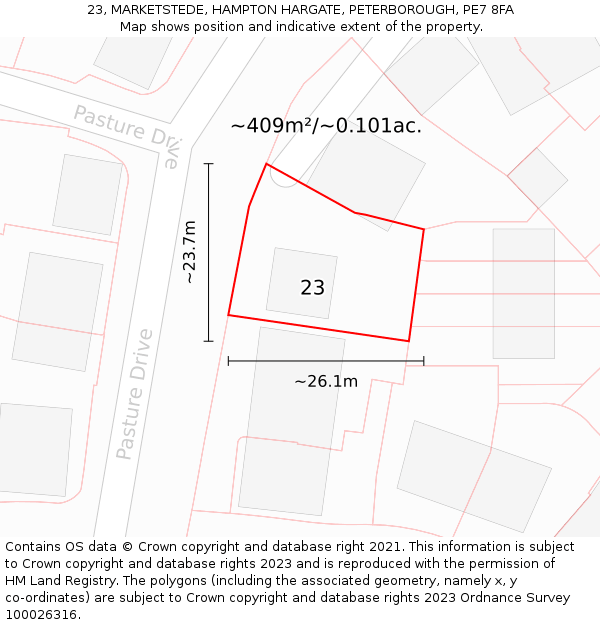 23, MARKETSTEDE, HAMPTON HARGATE, PETERBOROUGH, PE7 8FA: Plot and title map