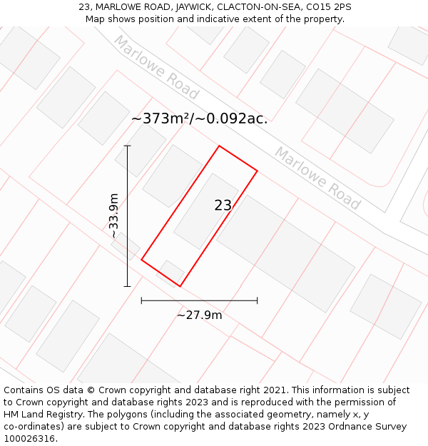 23, MARLOWE ROAD, JAYWICK, CLACTON-ON-SEA, CO15 2PS: Plot and title map