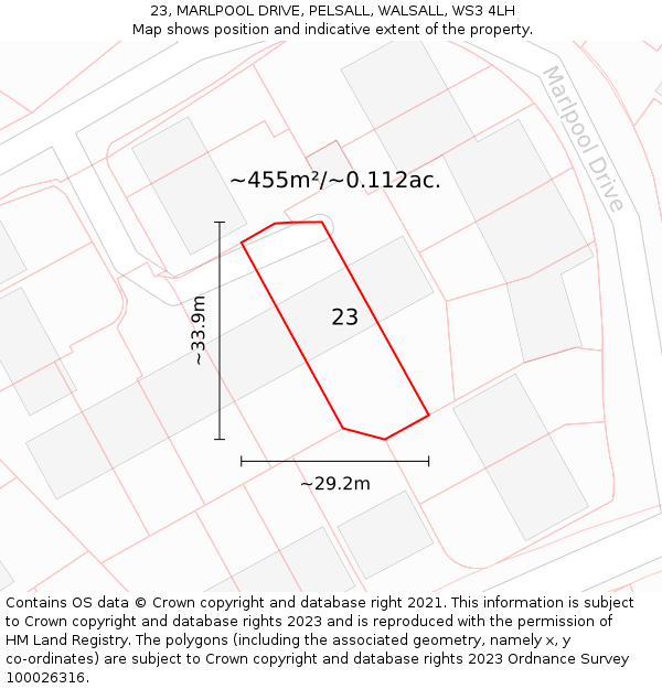 23, MARLPOOL DRIVE, PELSALL, WALSALL, WS3 4LH: Plot and title map
