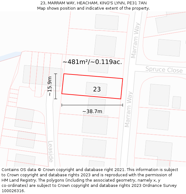 23, MARRAM WAY, HEACHAM, KING'S LYNN, PE31 7AN: Plot and title map