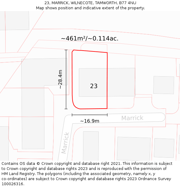 23, MARRICK, WILNECOTE, TAMWORTH, B77 4NU: Plot and title map