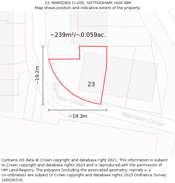 23, MARSDEN CLOSE, NOTTINGHAM, NG6 0BR: Plot and title map