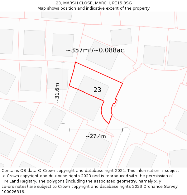 23, MARSH CLOSE, MARCH, PE15 8SG: Plot and title map