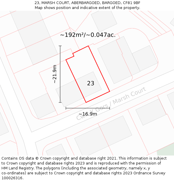 23, MARSH COURT, ABERBARGOED, BARGOED, CF81 9BF: Plot and title map