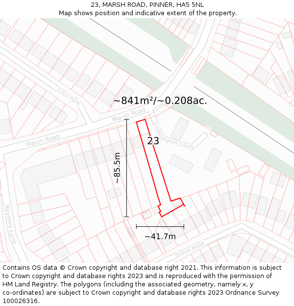 23, MARSH ROAD, PINNER, HA5 5NL: Plot and title map