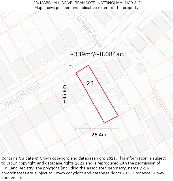 23, MARSHALL DRIVE, BRAMCOTE, NOTTINGHAM, NG9 3LE: Plot and title map