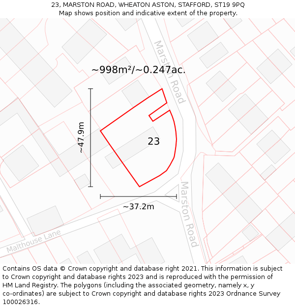 23, MARSTON ROAD, WHEATON ASTON, STAFFORD, ST19 9PQ: Plot and title map