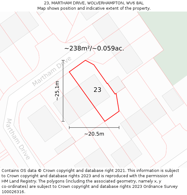 23, MARTHAM DRIVE, WOLVERHAMPTON, WV6 8AL: Plot and title map