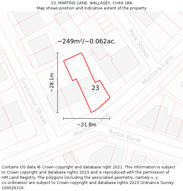 23, MARTINS LANE, WALLASEY, CH44 1BA: Plot and title map
