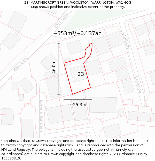 23, MARTINSCROFT GREEN, WOOLSTON, WARRINGTON, WA1 4QG: Plot and title map