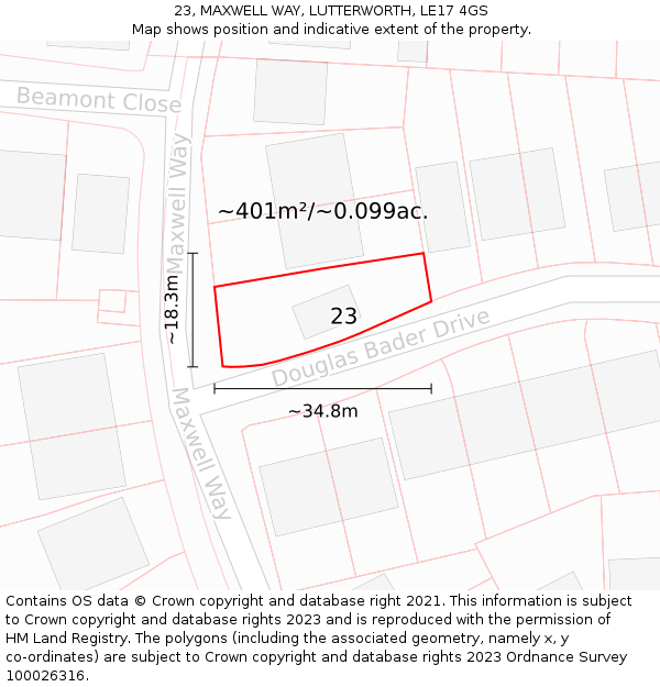 23, MAXWELL WAY, LUTTERWORTH, LE17 4GS: Plot and title map