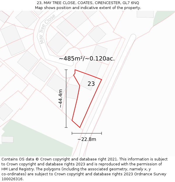 23, MAY TREE CLOSE, COATES, CIRENCESTER, GL7 6NQ: Plot and title map