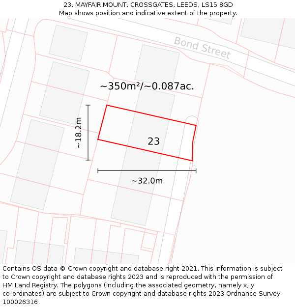23, MAYFAIR MOUNT, CROSSGATES, LEEDS, LS15 8GD: Plot and title map