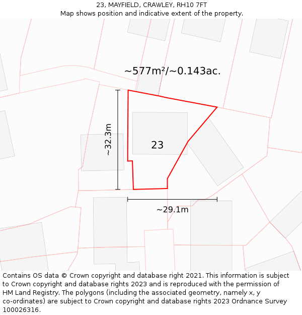 23, MAYFIELD, CRAWLEY, RH10 7FT: Plot and title map