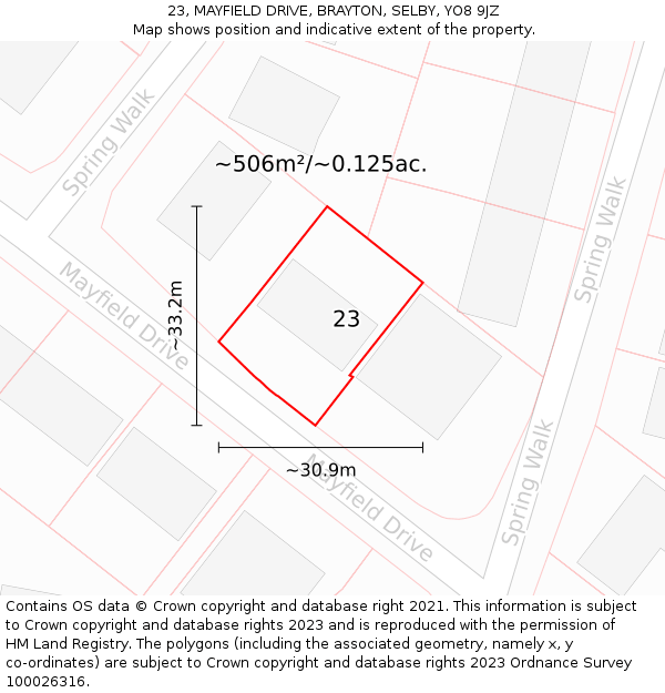 23, MAYFIELD DRIVE, BRAYTON, SELBY, YO8 9JZ: Plot and title map