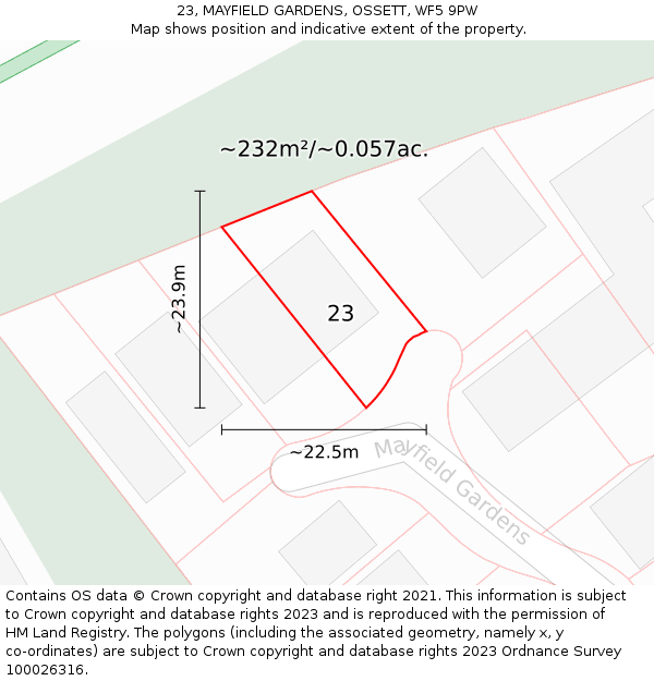 23, MAYFIELD GARDENS, OSSETT, WF5 9PW: Plot and title map