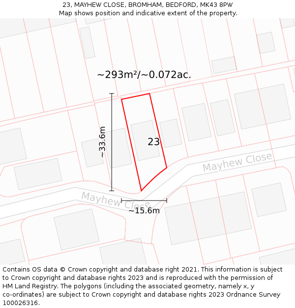 23, MAYHEW CLOSE, BROMHAM, BEDFORD, MK43 8PW: Plot and title map