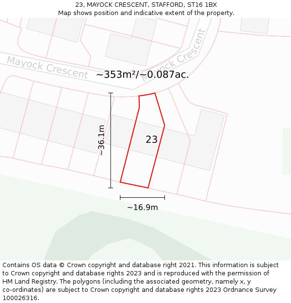 23, MAYOCK CRESCENT, STAFFORD, ST16 1BX: Plot and title map