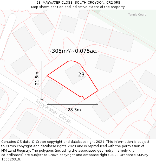 23, MAYWATER CLOSE, SOUTH CROYDON, CR2 0RS: Plot and title map