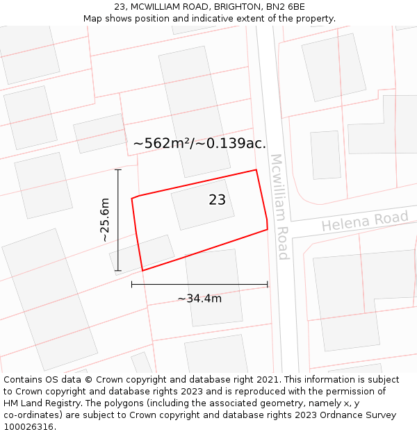 23, MCWILLIAM ROAD, BRIGHTON, BN2 6BE: Plot and title map